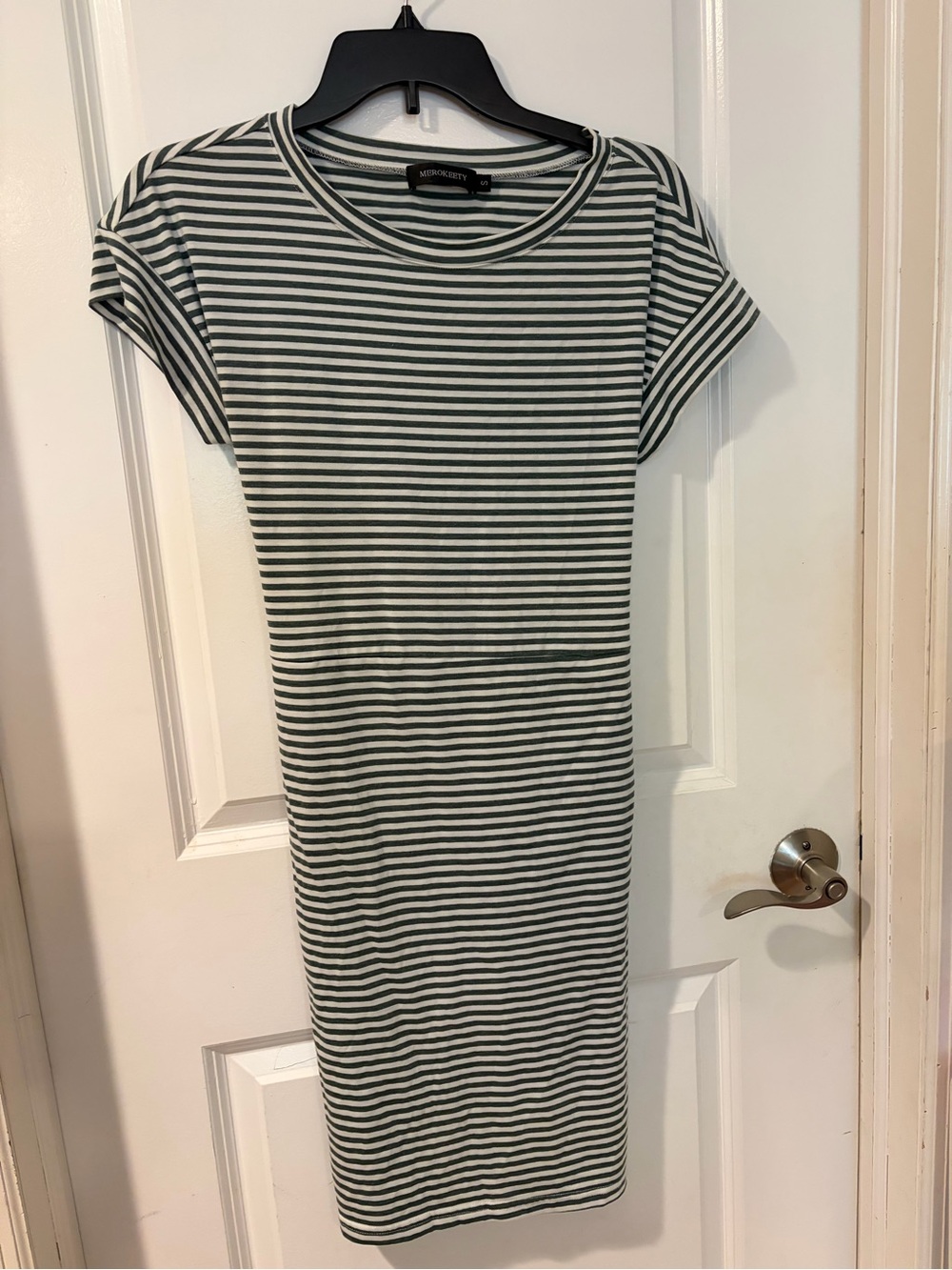 Green and White Striped T-Shirt Dress